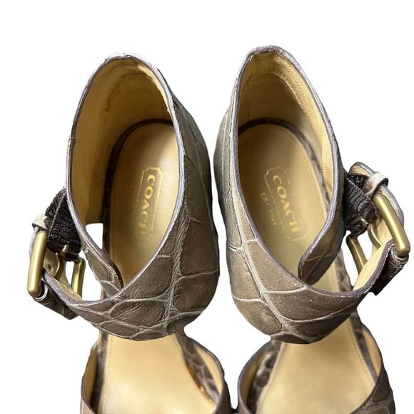 Coach Maze Embossed Croc Peep Toe Platform Heels - Picture 4 of 13